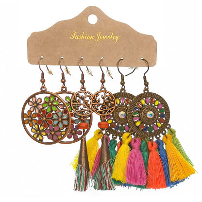 Women's Bohemian Tassel Earrings 3-Set Combination