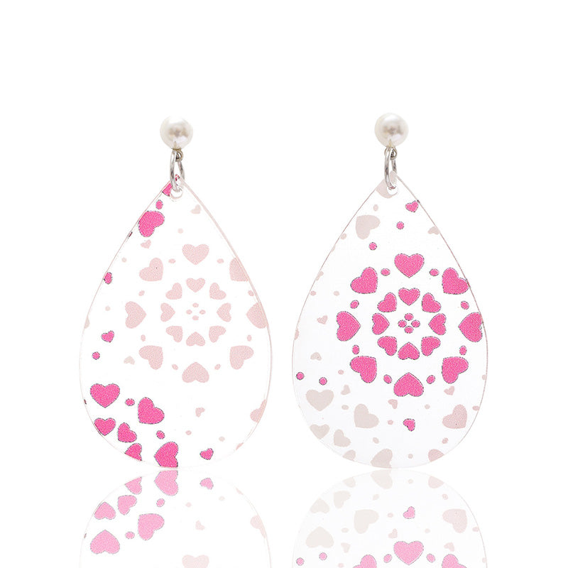 Valentine's Day Hearts Print Teardrop Earrings