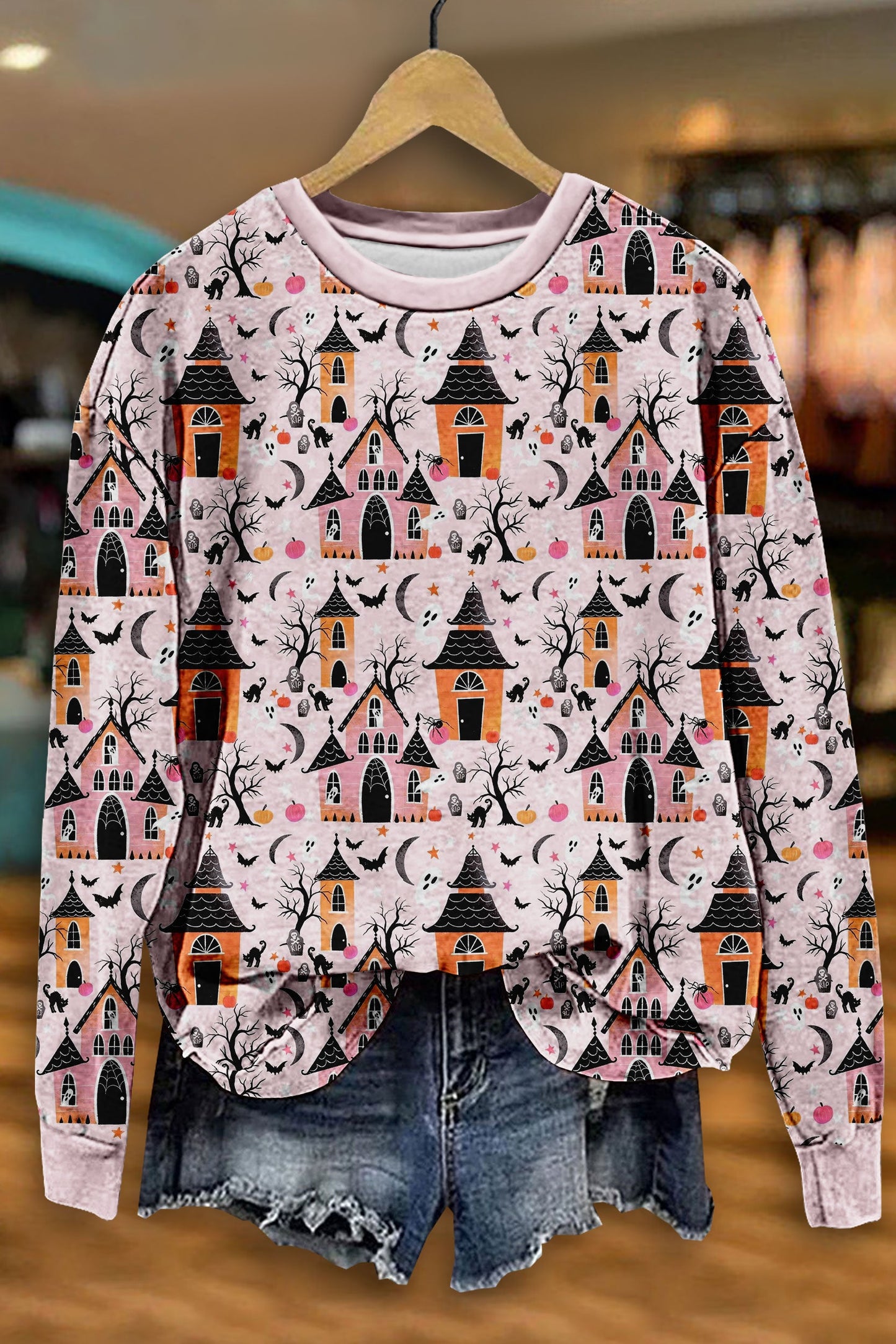 Halloween Haunted House Print Sweatshirt