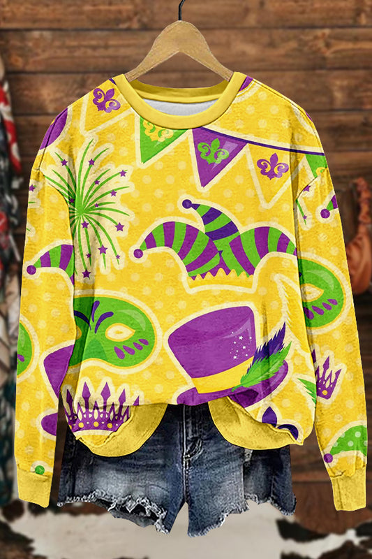 Cute Mardi Gras Print Sweatshirt