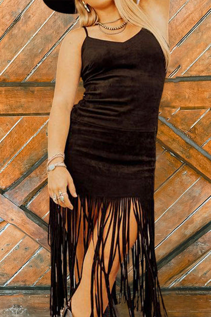 Black Fringed Sling Dress