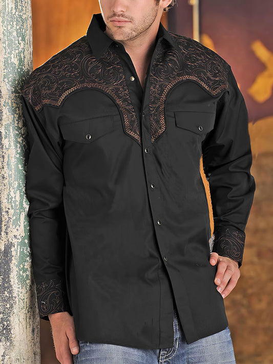 Men's casual vintage western long sleeve shirt