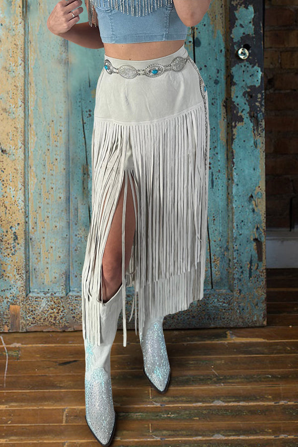 Retro Layered Long Fringe Skirt