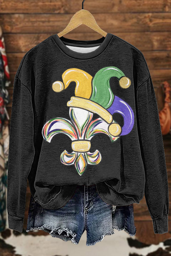 Cute Mardi Gras Print Sweatshirt