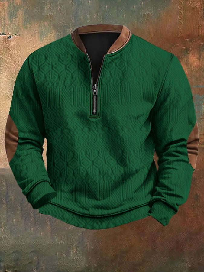 Men's Vintage Knit Jacquard Zipper Sweatshirt