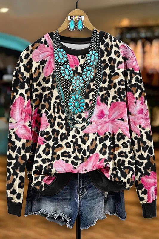 Vintage Leopard Floral Western Sweatshirt