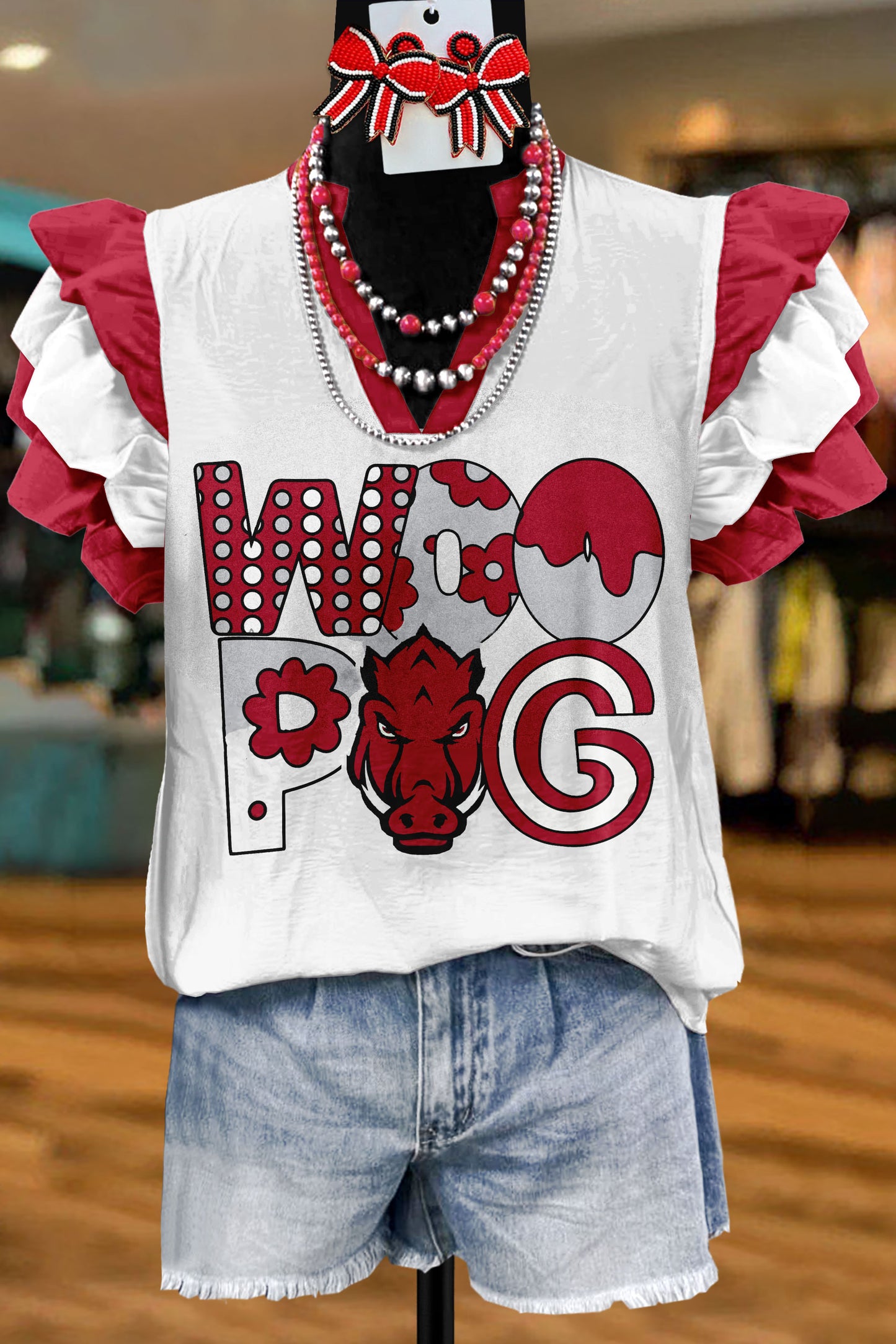 Arkansas Razorbacks Game Day Print Flying Sleeve Blouse