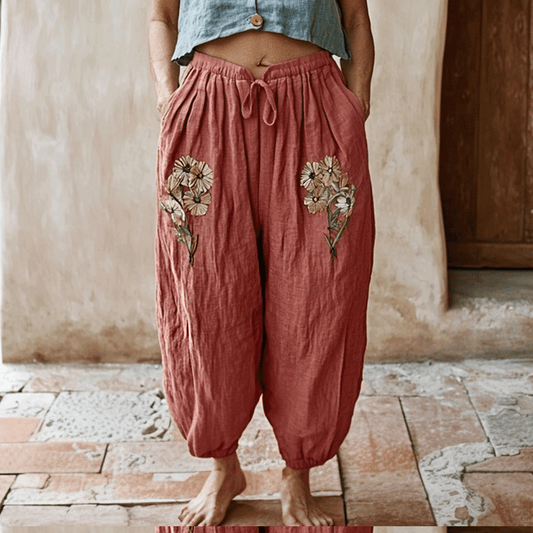 Women's Linen Bohemian Cropped Harem Pants