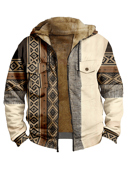 Men's Western Style Printed Hooded Fleece Jacket