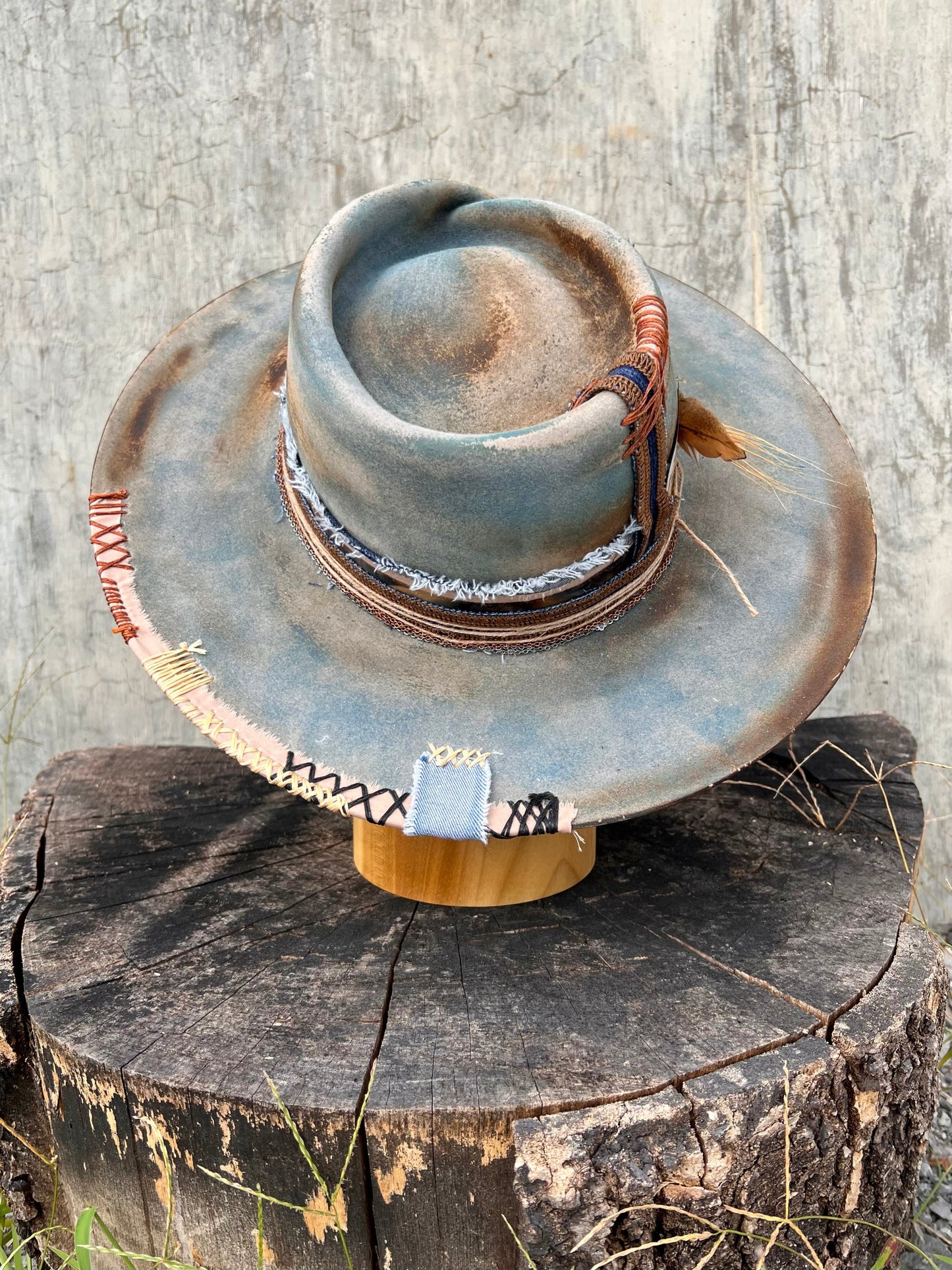 Tempered Teal Vintage Wide-Brimmed Hat