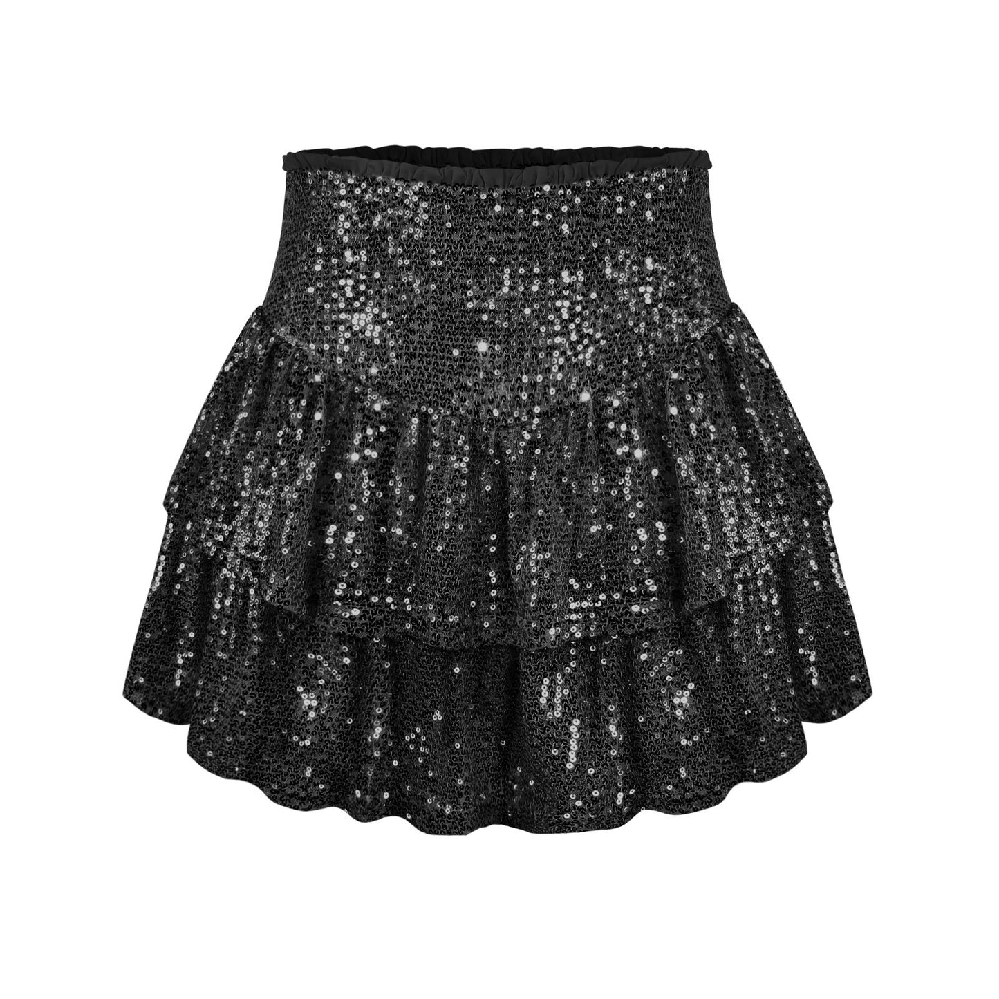 Hot Girl Sequined Skirt Female Sequined Sexy Short Skirt Solid Color Pleated Skirt