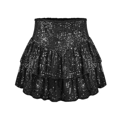 Hot Girl Sequined Skirt Female Sequined Sexy Short Skirt Solid Color Pleated Skirt