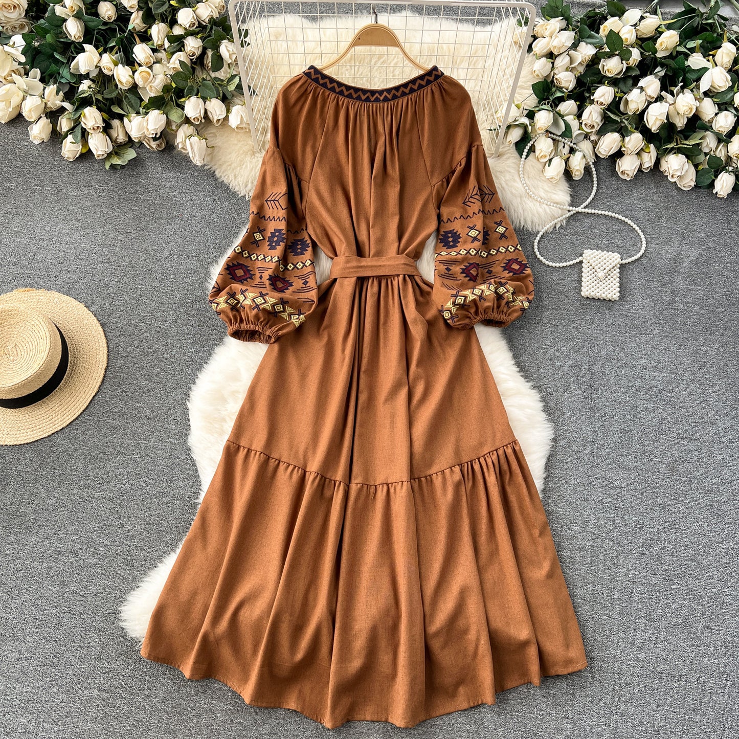 Boho Resort Style Embroidered Floral Dress