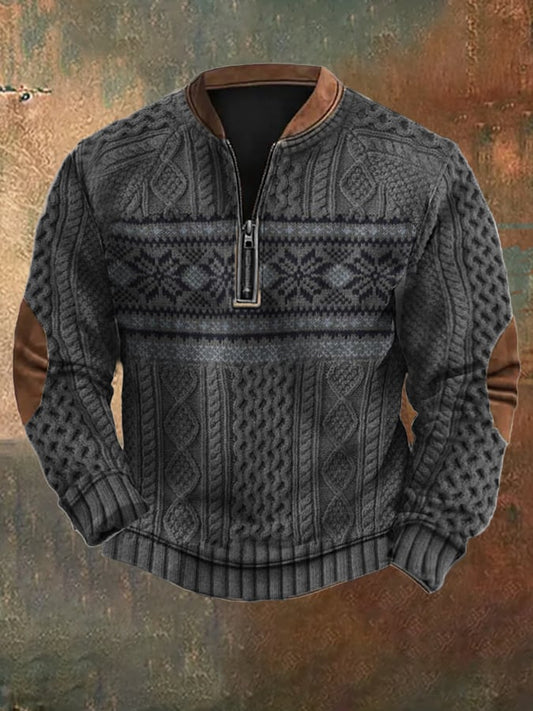 Men's Vintage Knitted Printed Sweatshirt