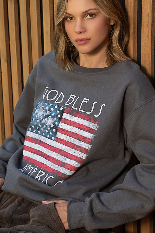 Pol Brand God Bless America American Patriotic Flag Sweatshirt