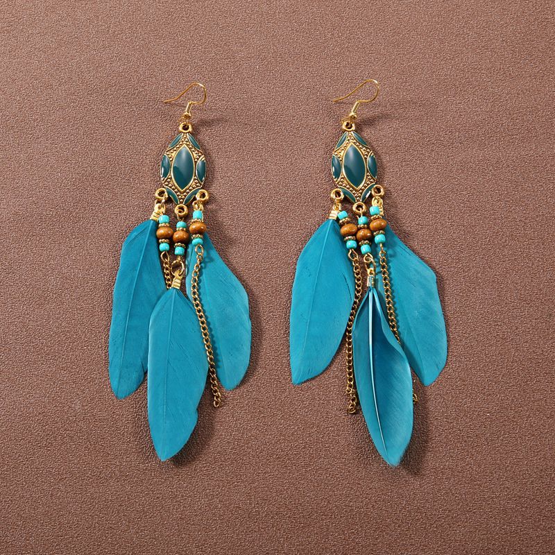 Bohemian Ethnic Style Long Feather Earrings