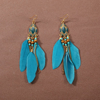 Bohemian Ethnic Style Long Feather Earrings