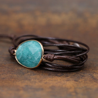 Unisex Amazonite Multi-layered Simian Ethnic Style Bracelet