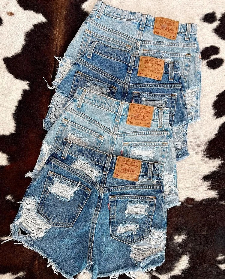 Retro Washed High Waist Ripped Denim Shorts - Four Colors