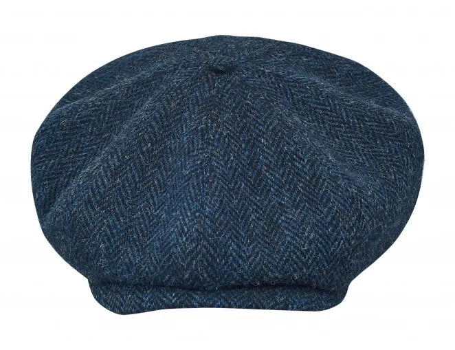 PEAKED CAPS - HARRIS TWEED Genuine Scottish Harris Tweed 8 Panels Man Cap Blue