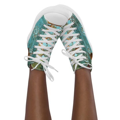 Turquoise Highland Cow Women__ high top canvas shoes