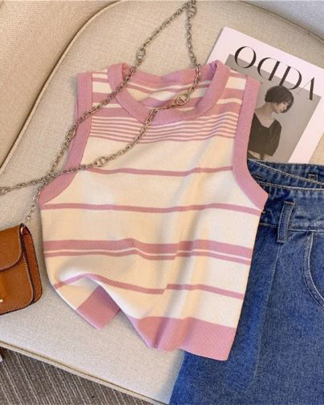 Striped Knit Sleeveless Casual Top