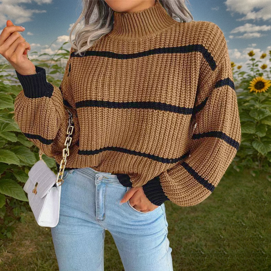 Women's Vintage Striped Turtleneck Sweater