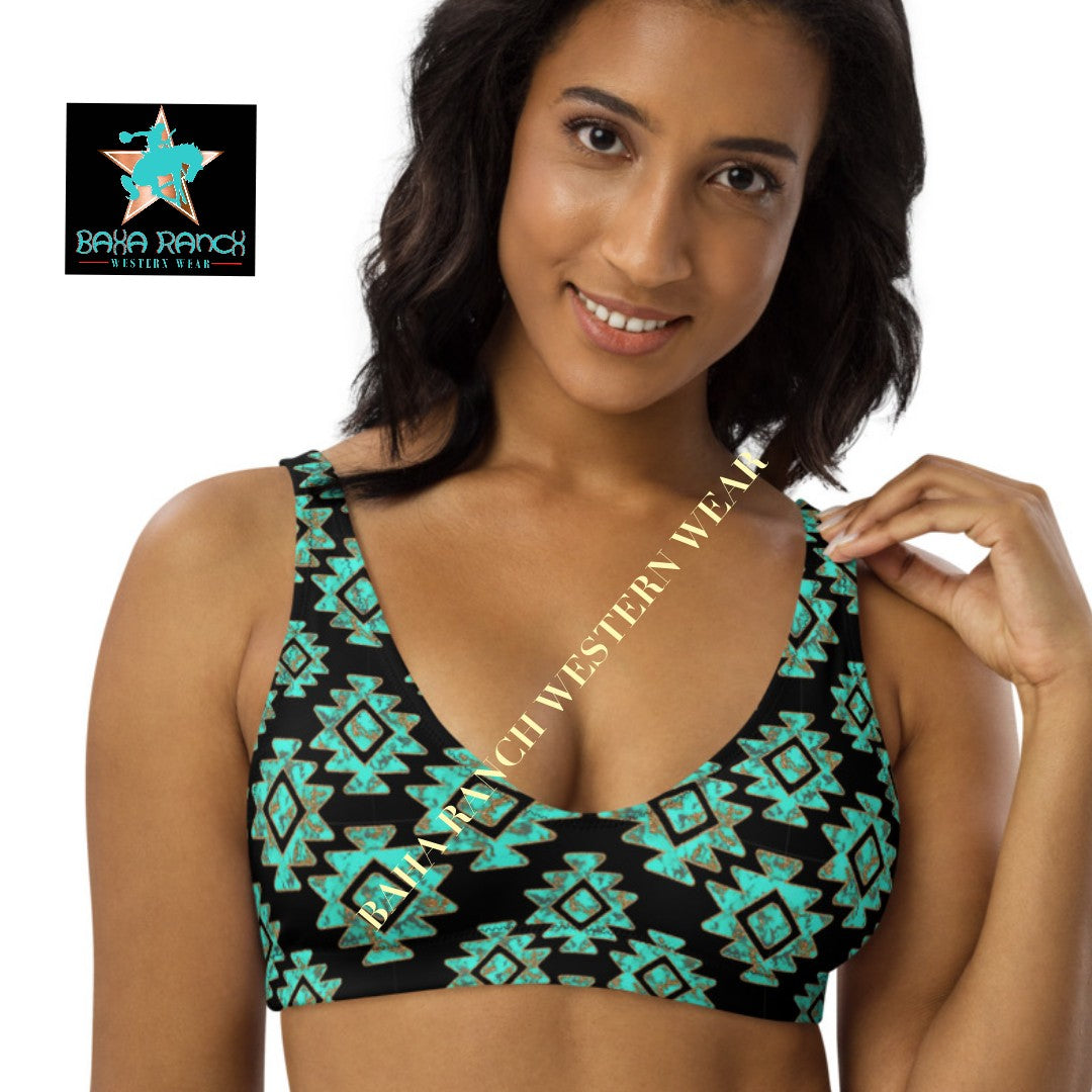 Ready to Ship Yeehaw Turquoise Aztec Bikini Top Size Medium