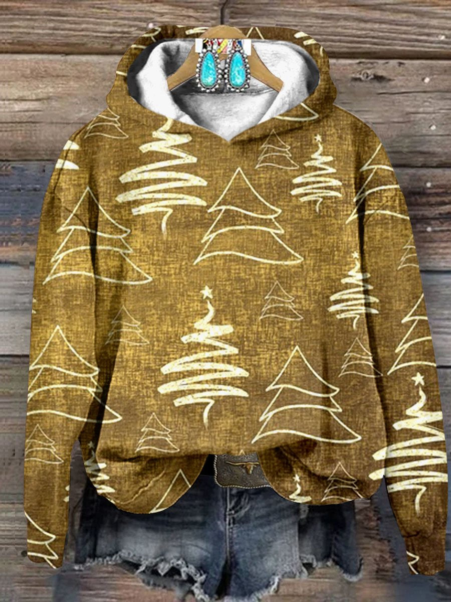 Christmas Tree Art Print Casual Hooded Sweatshirt