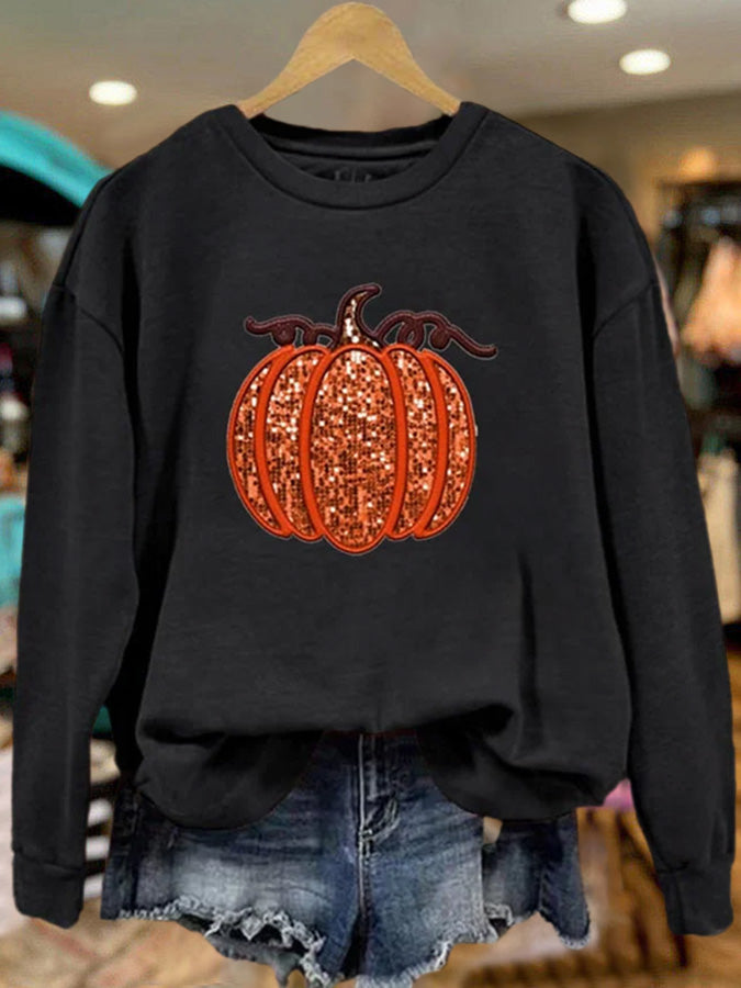 Women's Pumpkin Sequin Sweatshirt