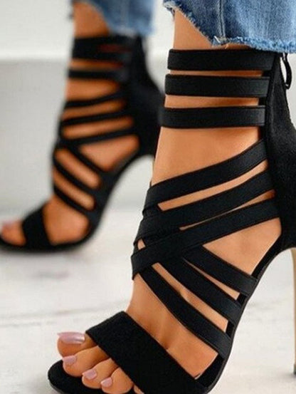 Casual Strappy Back Zipper Peep Toe Stiletto Heels