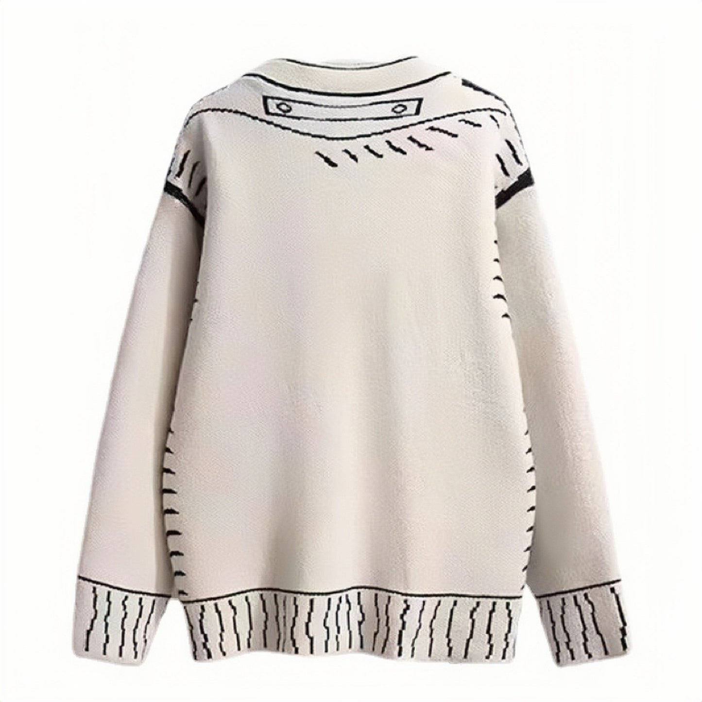 Sweater Black And White Profile Jacquard Loose Knitted Women's Cardigan