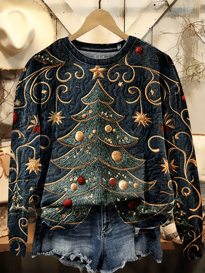 Women's Christmas Tree Long Sleeve Crew Neck Sweatshirt