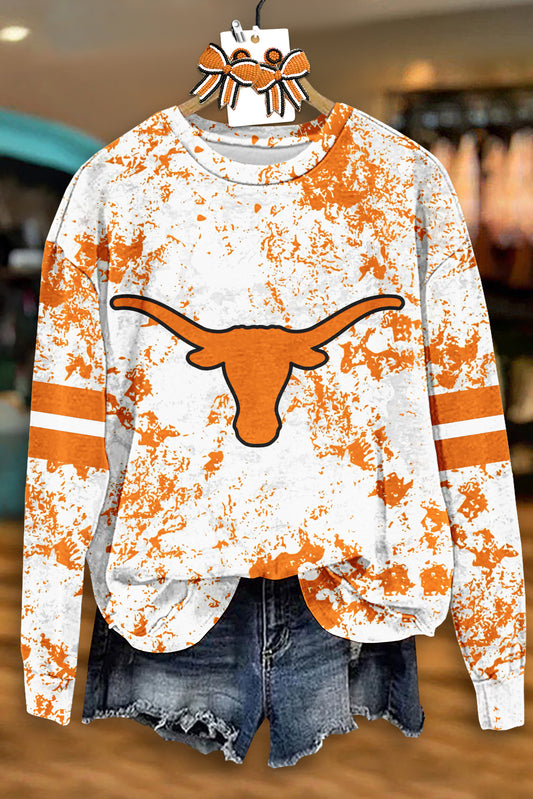 Vintage Texas Longhorns Print Long Sleeve Sweatshirt