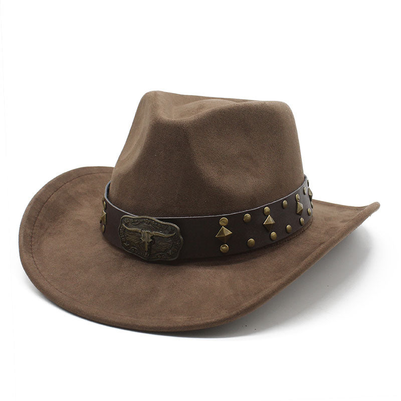 Men's Vintage Western Cowboy Hat Suede Rivet Knight Hat