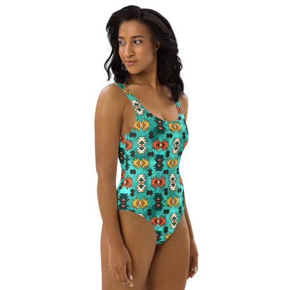 Yeehaw Turquoise Aztec One-Piece Swimsuit