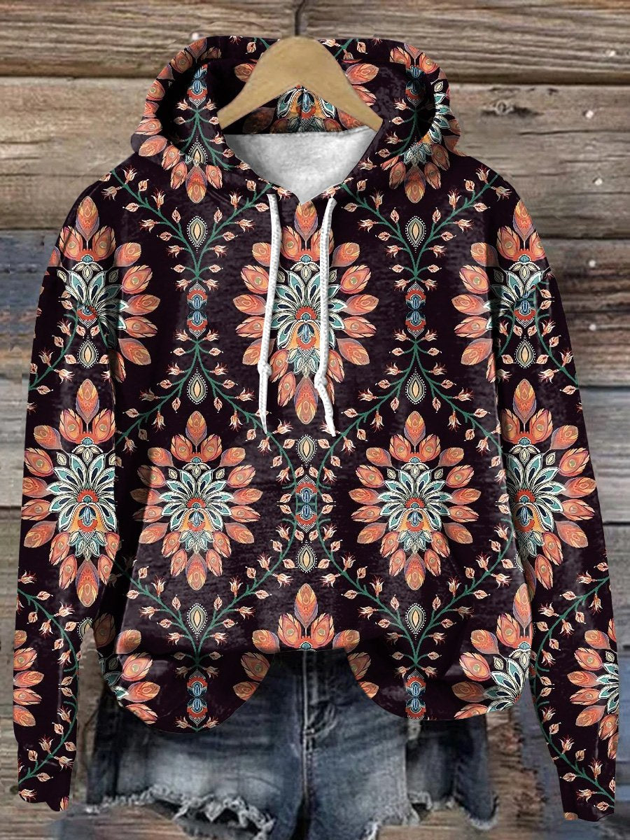 Retro Oval Flowers Art Print Casual Hoodie Sweatshirt