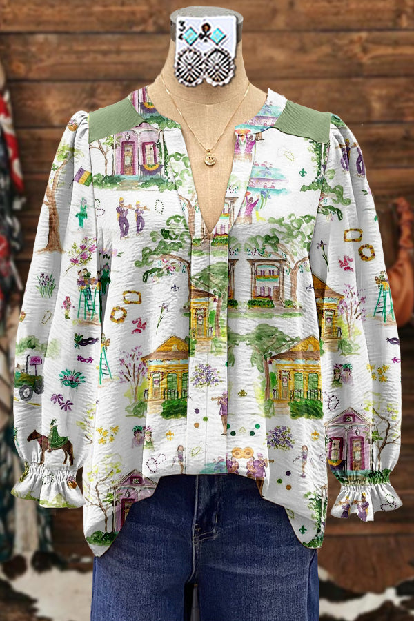 Elegant Contrasting Mardi Gras Blouse