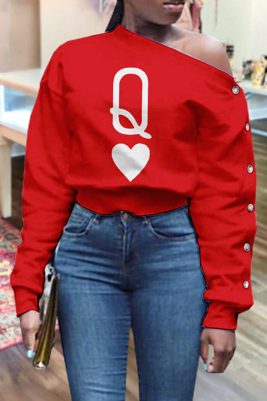 Classic Valentine's Day Queen Heart Drop Shoulder Sweatshirt