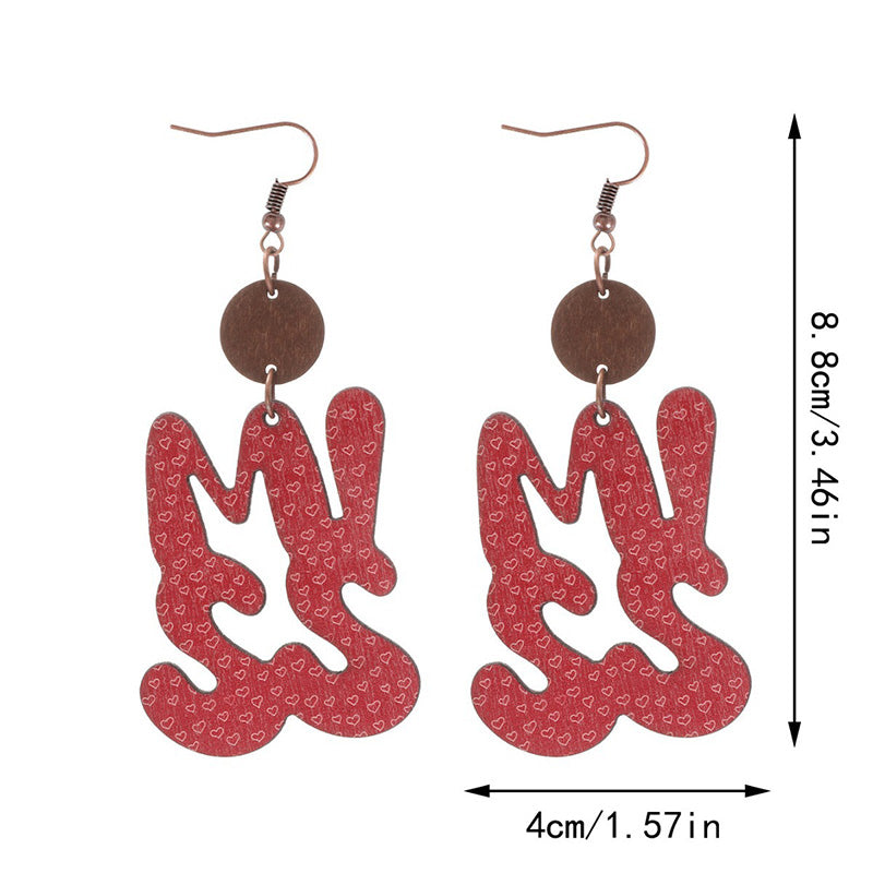 Valentine's Day MISS Pattern Wooden Earrings