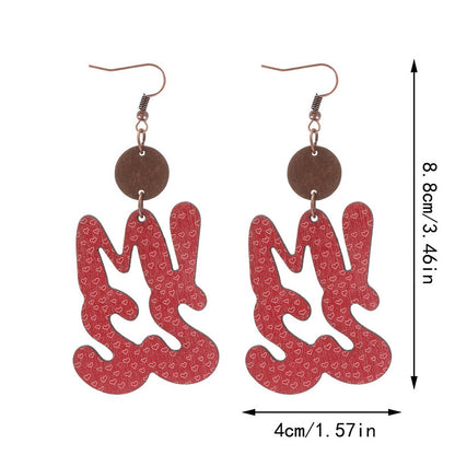 Valentine's Day MISS Pattern Wooden Earrings