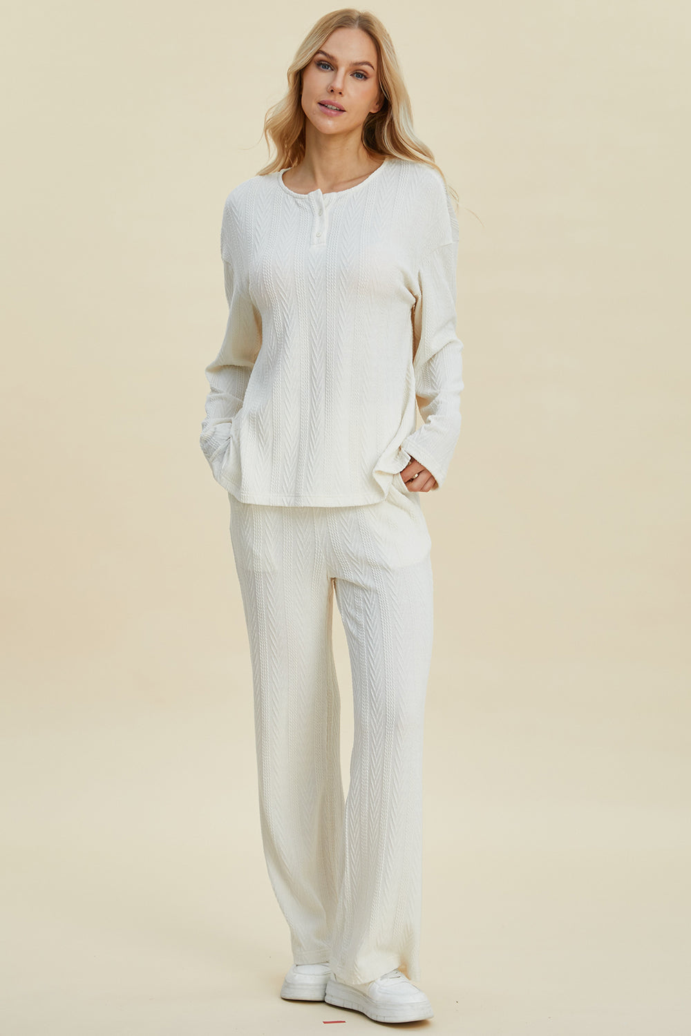 Two Piece Cable-Knit Long Sleeve Top and Pants Set choice of colors