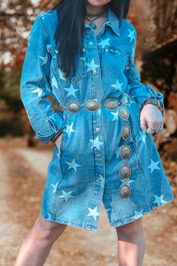 Star Print Denim Mini Dress