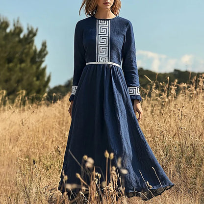 Elegant Greek Key Print Midi Dress