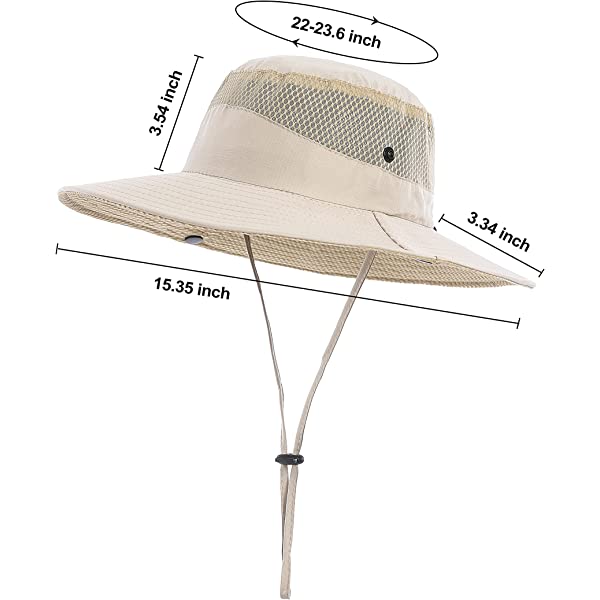 Mens Womens Sun Hat Wide Brim Breathable Mesh UPF 50+ Waterproof Fishing Hat Safari Hat Foldable Boonie Cap A-khaki