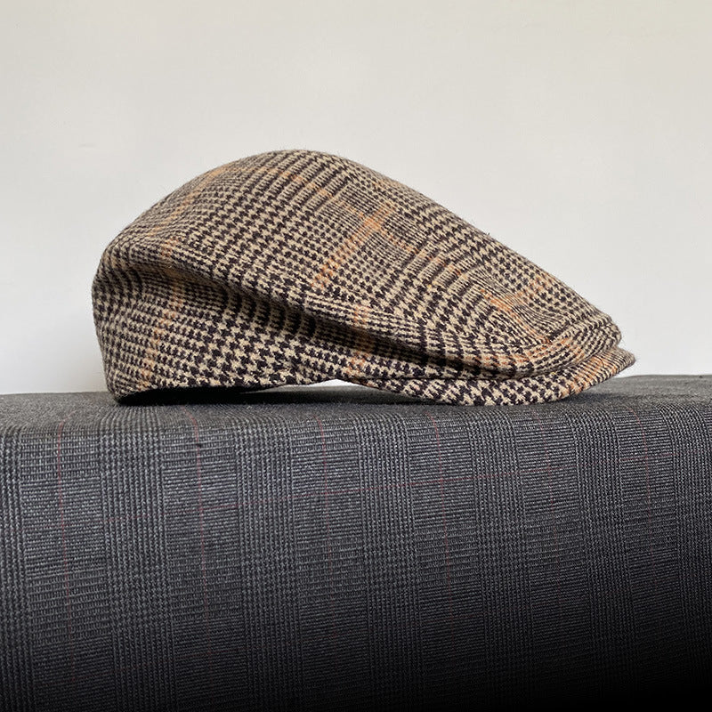 THE PEAKED Marl Flat Hat Plaid-Harris Tweed