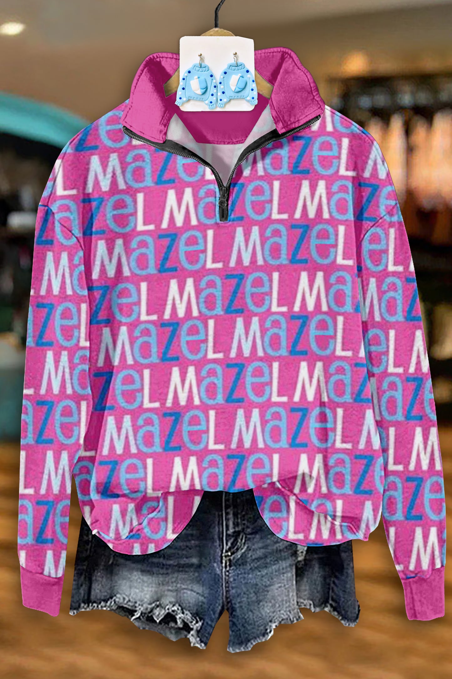 Mazel Tov Blue Letters Zipper Sweatshirt