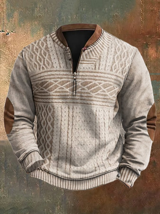 Men's Vintage Knit Print Zip-Up Sweatshirt