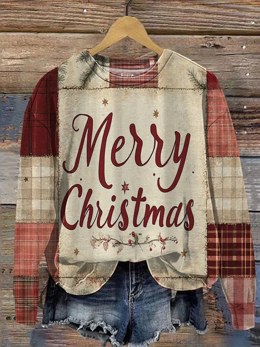 Vintage Christmas Patchwork Art Print Casual Sweatshirt