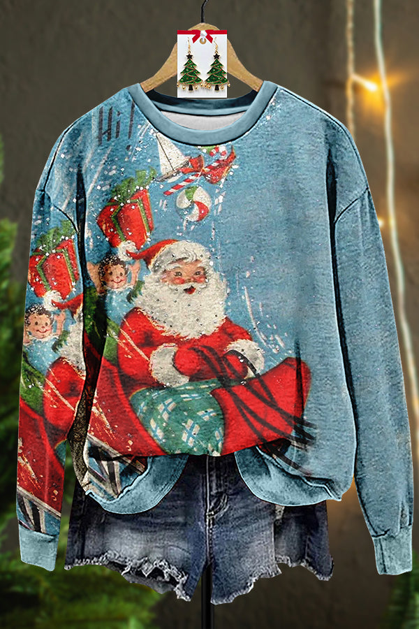 Retro Ugly Christmas Santa Claus Ski Gift Sweatshirt